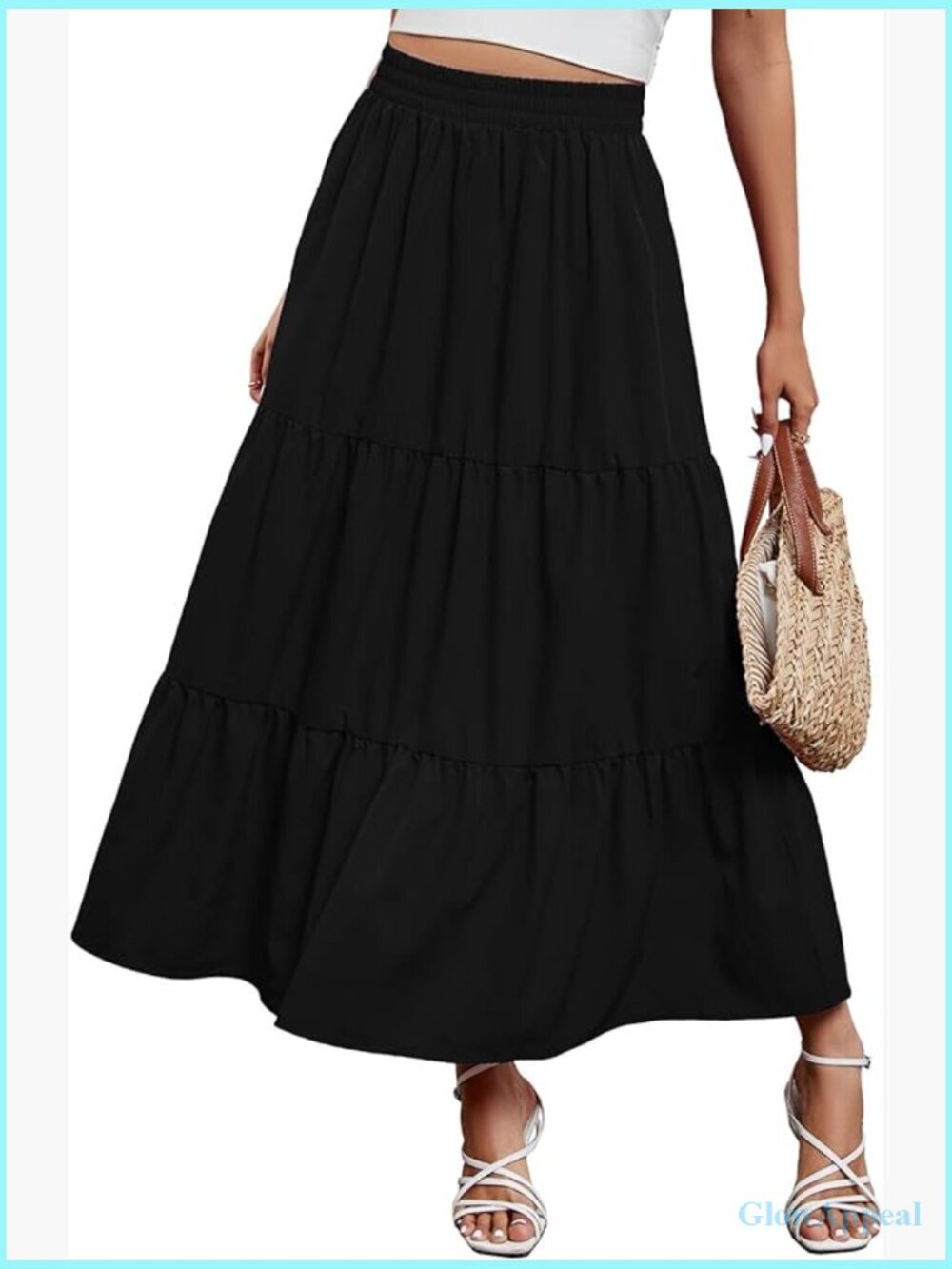 Women's Flowy Tiered Maxi Skirt High Waist Pleated Swing Long Skirt Bohemian